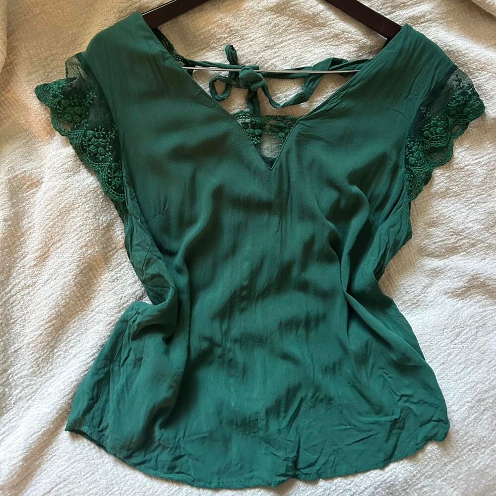 Unbranded Emerald Lace Babydoll‎ Fairy Top XL Viscose Boxy Whimsical Forestcore